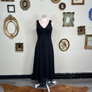 Vintage Y2K Evan-Picone Black Chiffon Midi Dress